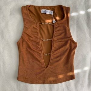Tiger Mist Rust Brown Chain-Trim Crop Tank Top